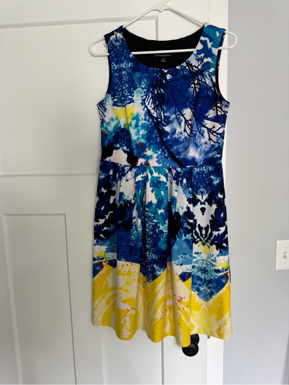 Cynthia Rowley Blue, Yellow & White Sleeveless Midi Dress
